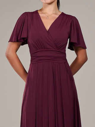 Short Sleeve Soft Silky Jersey Maxi Dress, Burgundy
