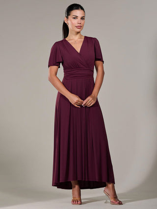 Short Sleeve Soft Silky Jersey Maxi Dress, Burgundy