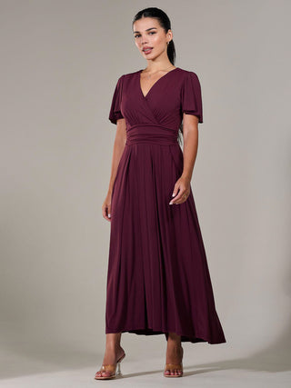 Short Sleeve Soft Silky Jersey Maxi Dress, Burgundy