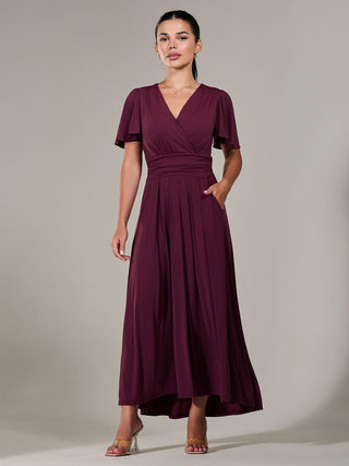 Short Sleeve Soft Silky Jersey Maxi Dress, Burgundy