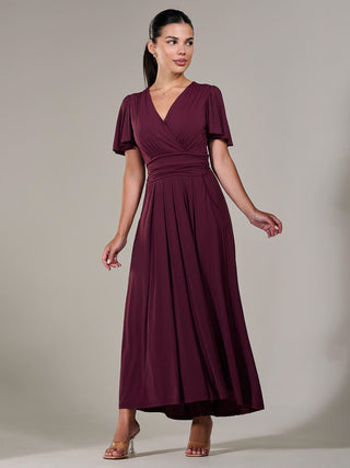 Short Sleeve Soft Silky Jersey Maxi Dress, Burgundy