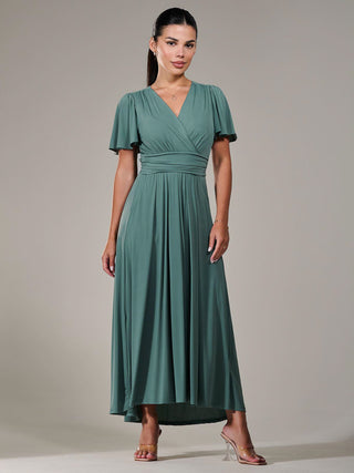 Short Sleeve Soft Silky Jersey Maxi Dress, Green