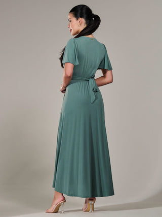 Short Sleeve Soft Silky Jersey Maxi Dress, Green