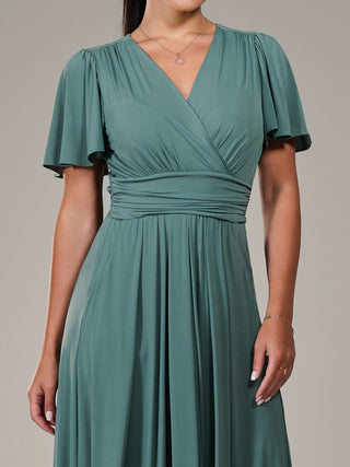 Short Sleeve Soft Silky Jersey Maxi Dress, Green