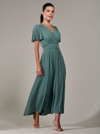Short Sleeve Soft Silky Jersey Maxi Dress, Green
