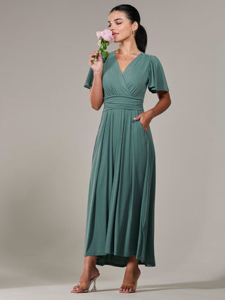 Short Sleeve Soft Silky Jersey Maxi Dress, Green