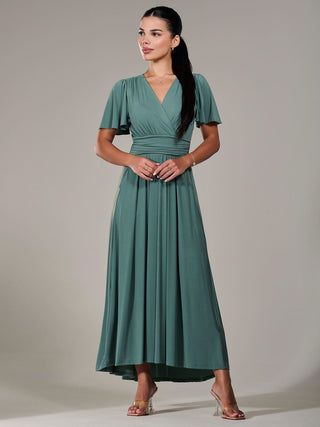 Short Sleeve Soft Silky Jersey Maxi Dress, Green