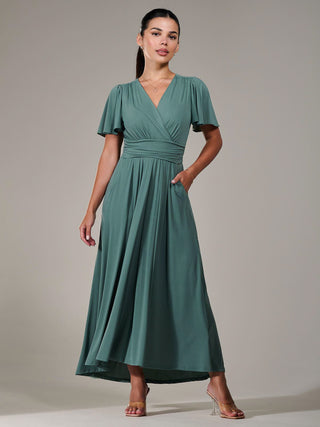 Short Sleeve Soft Silky Jersey Maxi Dress, Green