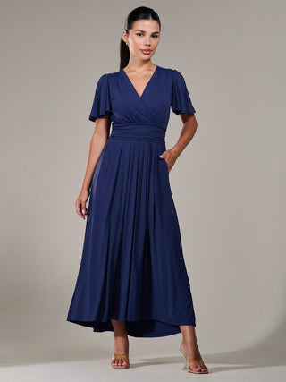 Short Sleeve Soft Silky Jersey Maxi Dress, Navy