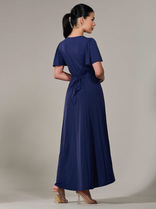 Short Sleeve Soft Silky Jersey Maxi Dress, Navy