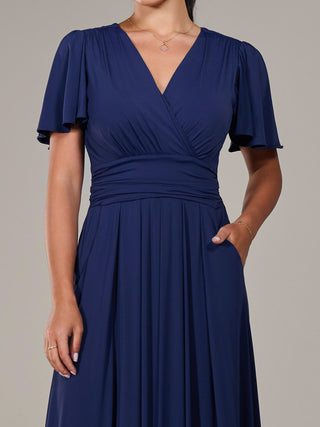 Short Sleeve Soft Silky Jersey Maxi Dress, Navy