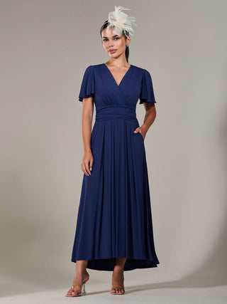 Short Sleeve Soft Silky Jersey Maxi Dress, Navy