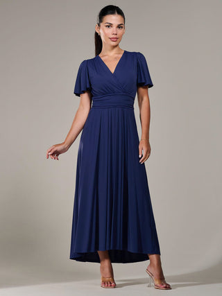 Short Sleeve Soft Silky Jersey Maxi Dress, Navy