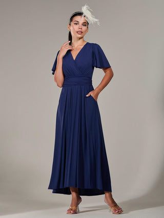 Short Sleeve Soft Silky Jersey Maxi Dress, Navy