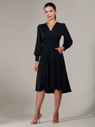 Long Sleeve Soft Silky Jersey Midi Dress, Black