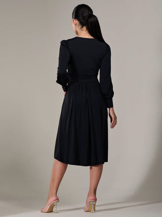 Long Sleeve Soft Silky Jersey Midi Dress, Black