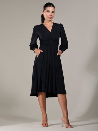 Long Sleeve Soft Silky Jersey Midi Dress, Black