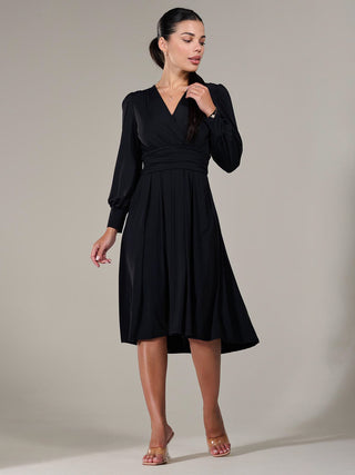 Long Sleeve Soft Silky Jersey Midi Dress, Black