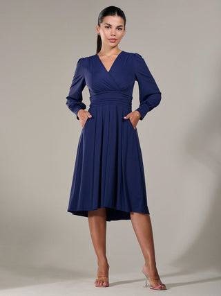 Long Sleeve Soft Silky Jersey Midi Dress, Navy