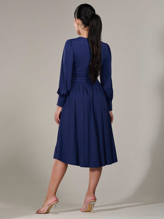 Long Sleeve Soft Silky Jersey Midi Dress, Navy