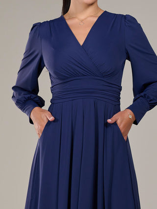Long Sleeve Soft Silky Jersey Midi Dress, Navy