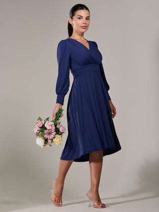 Long Sleeve Soft Silky Jersey Midi Dress, Navy