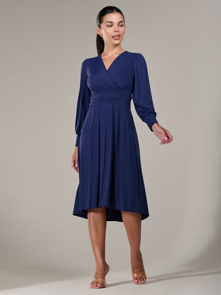 Long Sleeve Soft Silky Jersey Midi Dress, Navy