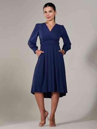 Long Sleeve Soft Silky Jersey Midi Dress, Navy