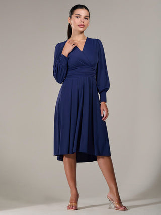 Long Sleeve Soft Silky Jersey Midi Dress, Navy
