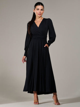Petite Long Sleeve Soft Silky Jersey Maxi Dress, Black