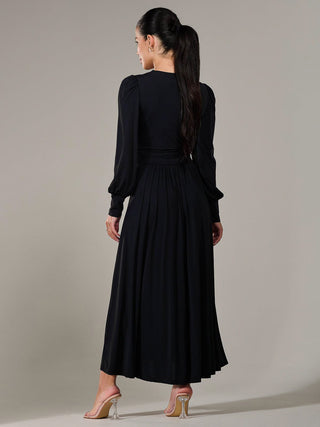 Petite Long Sleeve Soft Silky Jersey Maxi Dress, Black