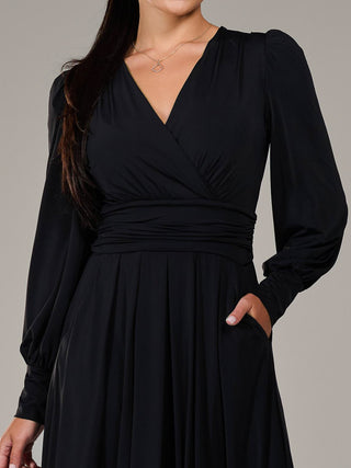 Petite Long Sleeve Soft Silky Jersey Maxi Dress, Black