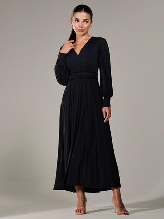 Petite Long Sleeve Soft Silky Jersey Maxi Dress, Black