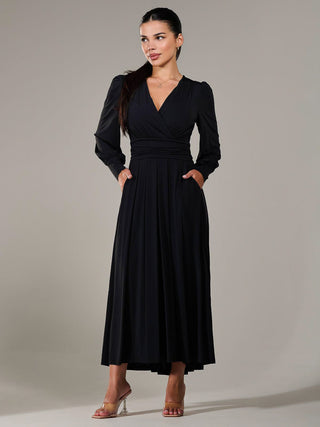 Petite Long Sleeve Soft Silky Jersey Maxi Dress, Black