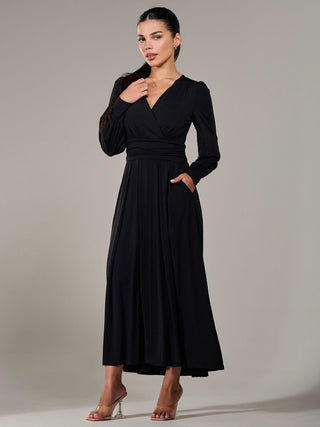 Petite Long Sleeve Soft Silky Jersey Maxi Dress, Black