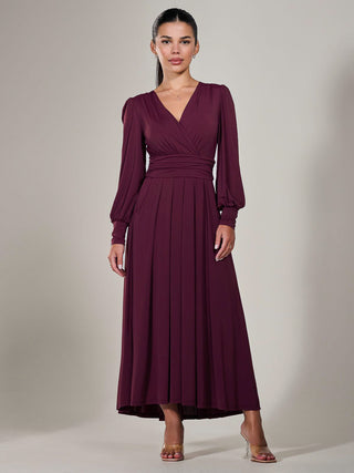 Petite Long Sleeve Soft Silky Jersey Maxi Dress, Burgundy