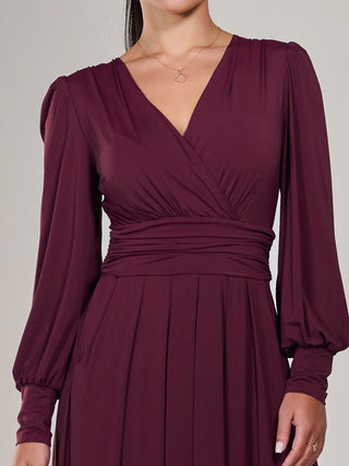 Petite Long Sleeve Soft Silky Jersey Maxi Dress, Burgundy