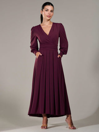 Petite Long Sleeve Soft Silky Jersey Maxi Dress, Burgundy