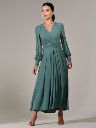 Petite Long Sleeve Soft Silky Jersey Maxi Dress, Green