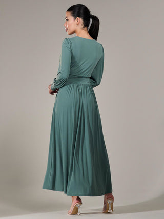 Petite Long Sleeve Soft Silky Jersey Maxi Dress, Green