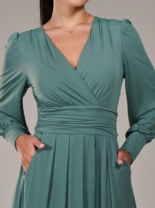 Petite Long Sleeve Soft Silky Jersey Maxi Dress, Green
