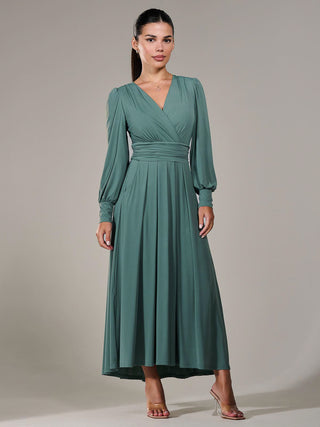 Petite Long Sleeve Soft Silky Jersey Maxi Dress, Green