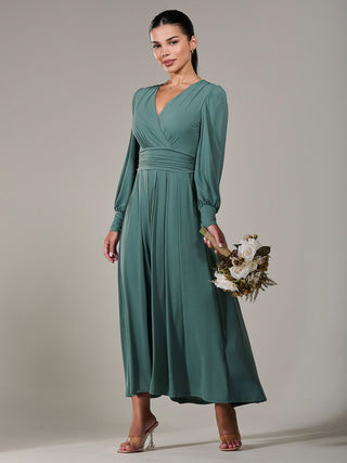 Petite Long Sleeve Soft Silky Jersey Maxi Dress, Green