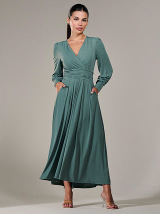 Petite Long Sleeve Soft Silky Jersey Maxi Dress, Green