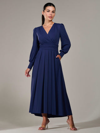 Petite Long Sleeve Soft Silky Jersey Maxi Dress, Navy