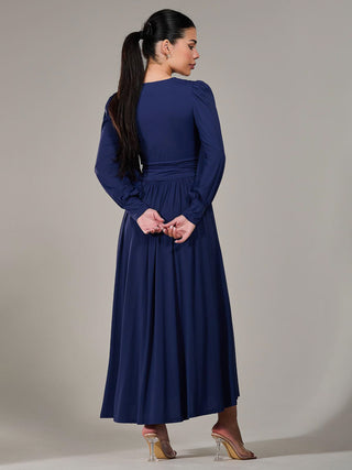 Petite Long Sleeve Soft Silky Jersey Maxi Dress, Navy