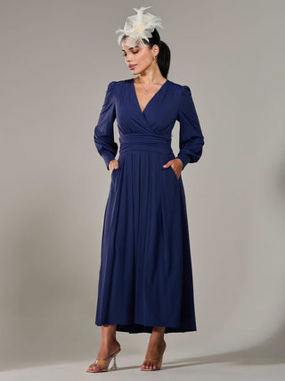 Petite Long Sleeve Soft Silky Jersey Maxi Dress, Navy