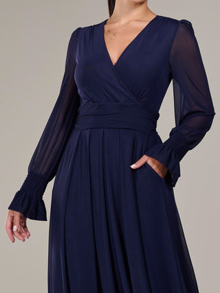 Petite Long Sleeve Mesh Maxi Dress, Navy