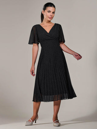 Petite Chiffon Pleated Midaxi Dress, Black Polka Dots