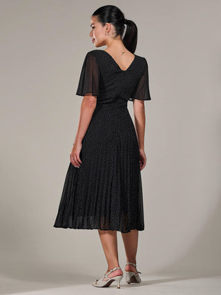 Petite Chiffon Pleated Midaxi Dress, Black Polka Dots